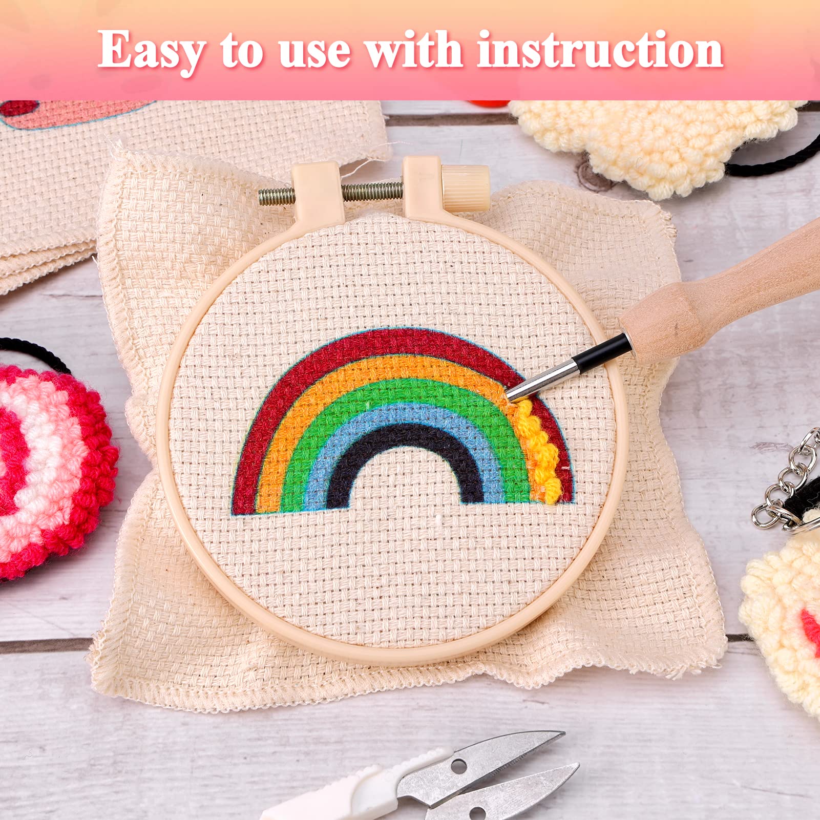  Pllieay Punch Needle Embroidery Starter Kits for Kids and  Adults Beginners, Include Instructions, Punch Needle Fabric with Floral  Pattern, Yarns, Embroidery Hoops and Threader Tools