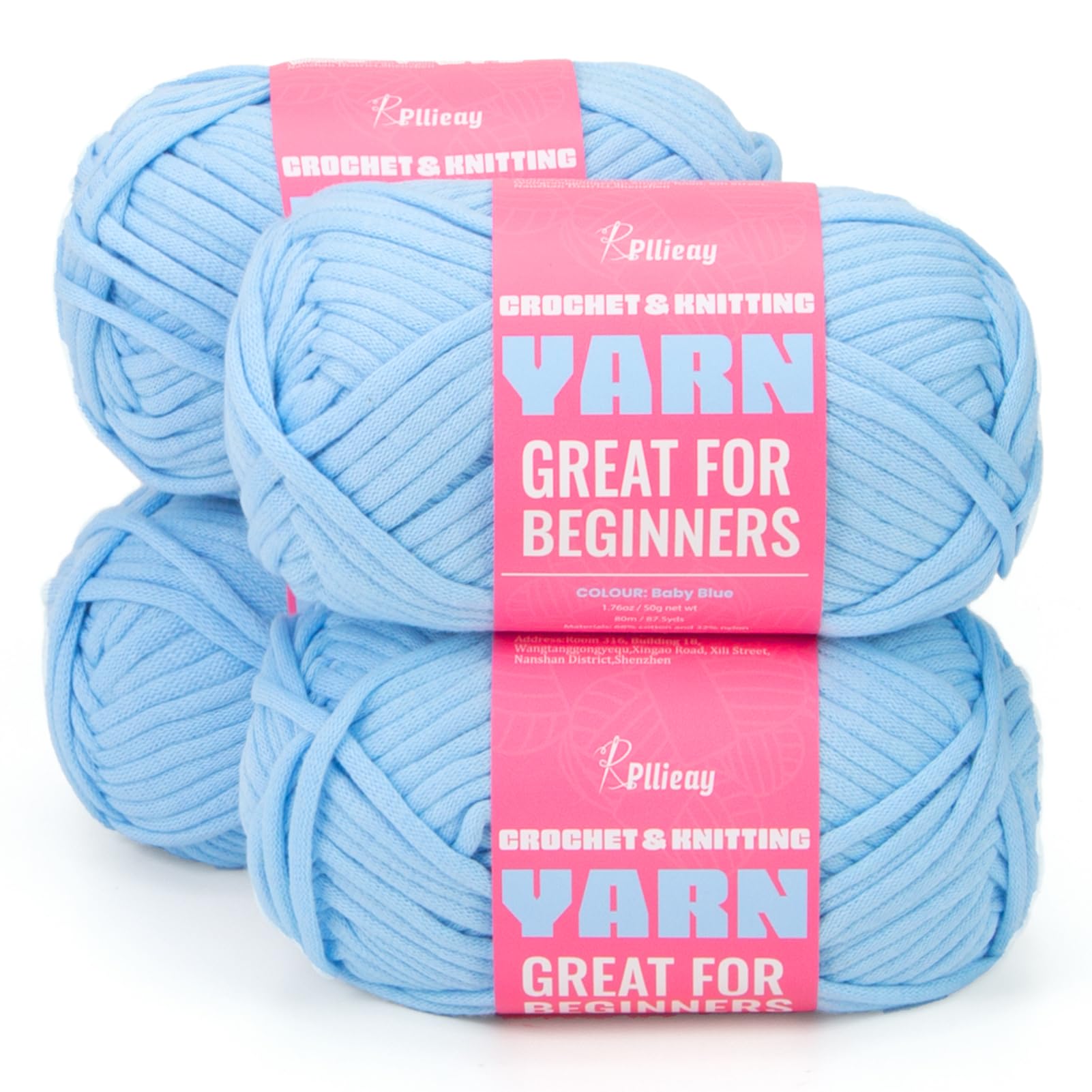  Pllieay Gray Yarn for Crocheting and Knitting (4x50g) Cotton  Yarn for Crocheting Crochet Knitting Yarn with Easy-to-See Stitches Yarn  for Beginners - Worsted Medium #4 Yarn - Cotton-Nylon Blend